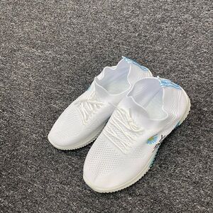 White Sneakers with Blue Accents